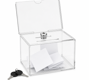 Mini Locking Coin or Ballot Box with Header - 6" x 4"