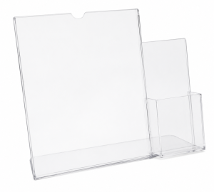 Slant Back Sealed Sign Holder with Side Trifold Brochure Pocket – 8.5" × 11" CountertopDisplay