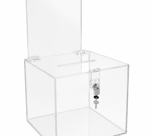 Locking Coin or Ballot Box with Removable Header Sign Holder - 10" x 10" x 10"