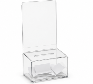 Mini Locking Coin or Ballot Box with Header Sign Holder - 5" x 7"