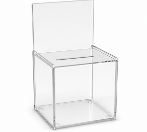 Non-Locking Coin or Ballot Box with Removable Header Sign Holder - 8" x 8" x 8"