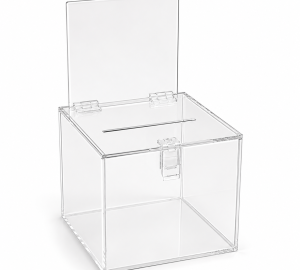 Locking Coin or Ballot Box with Removable Header Sign Holder - 6" x 6" x 6"
