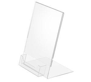 Slant Back Sign Holder with Business Card Pocket – 5" × 7" Countertop Display