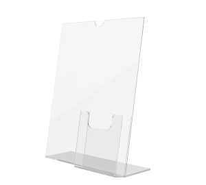 Slant Back Sealed Sign Holder with Trifold Brochure Pocket – 8.5" × 11" Countertop Display
